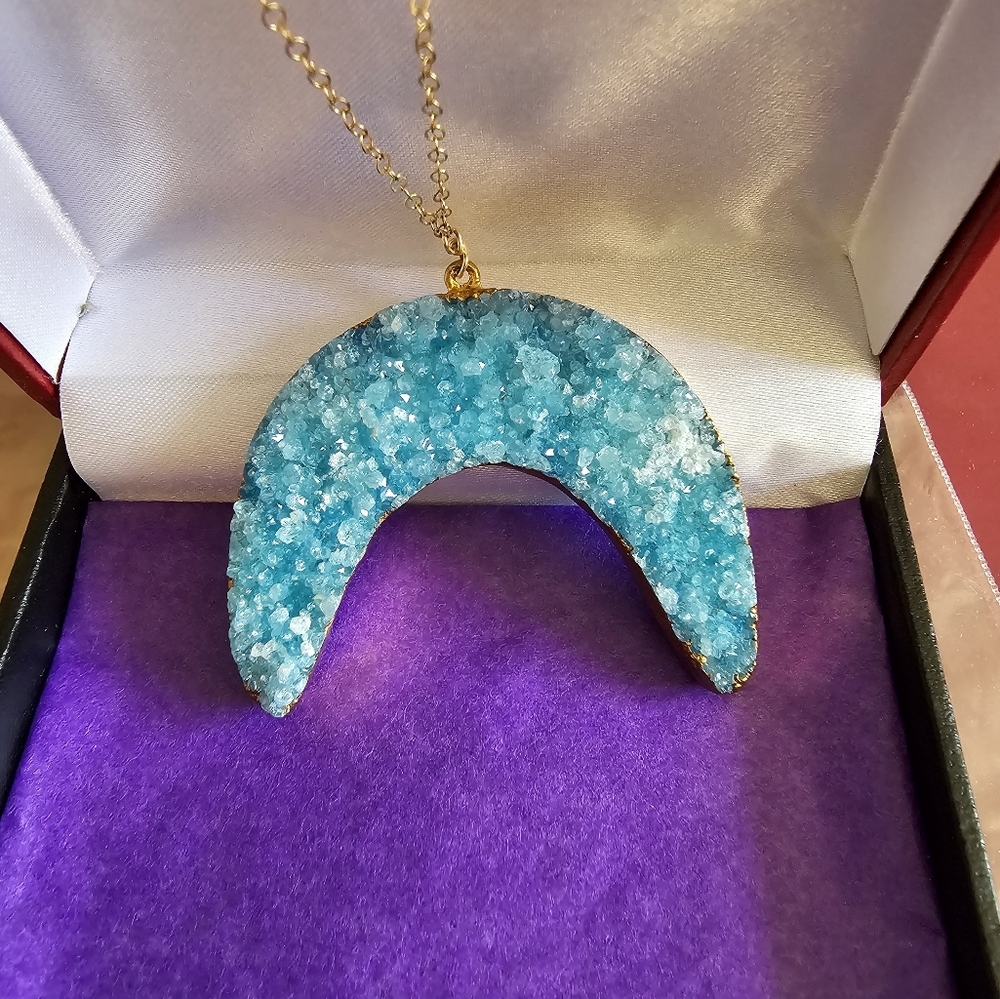 Blue druzy necklace custom one of a kind.